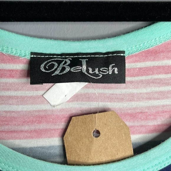 belush Blue and Striped Print Slouchy Short Sleeve T Shirt Plus Size 3X - Picture 2 of 8